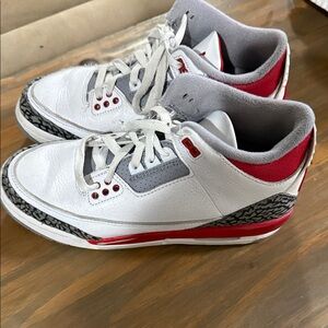 Boys Nike Jordan 3 Retro White Red Grey  Basketball Sneakers